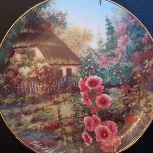 Franklin Mint Heirloom Hollyhock Cottage Wall plate